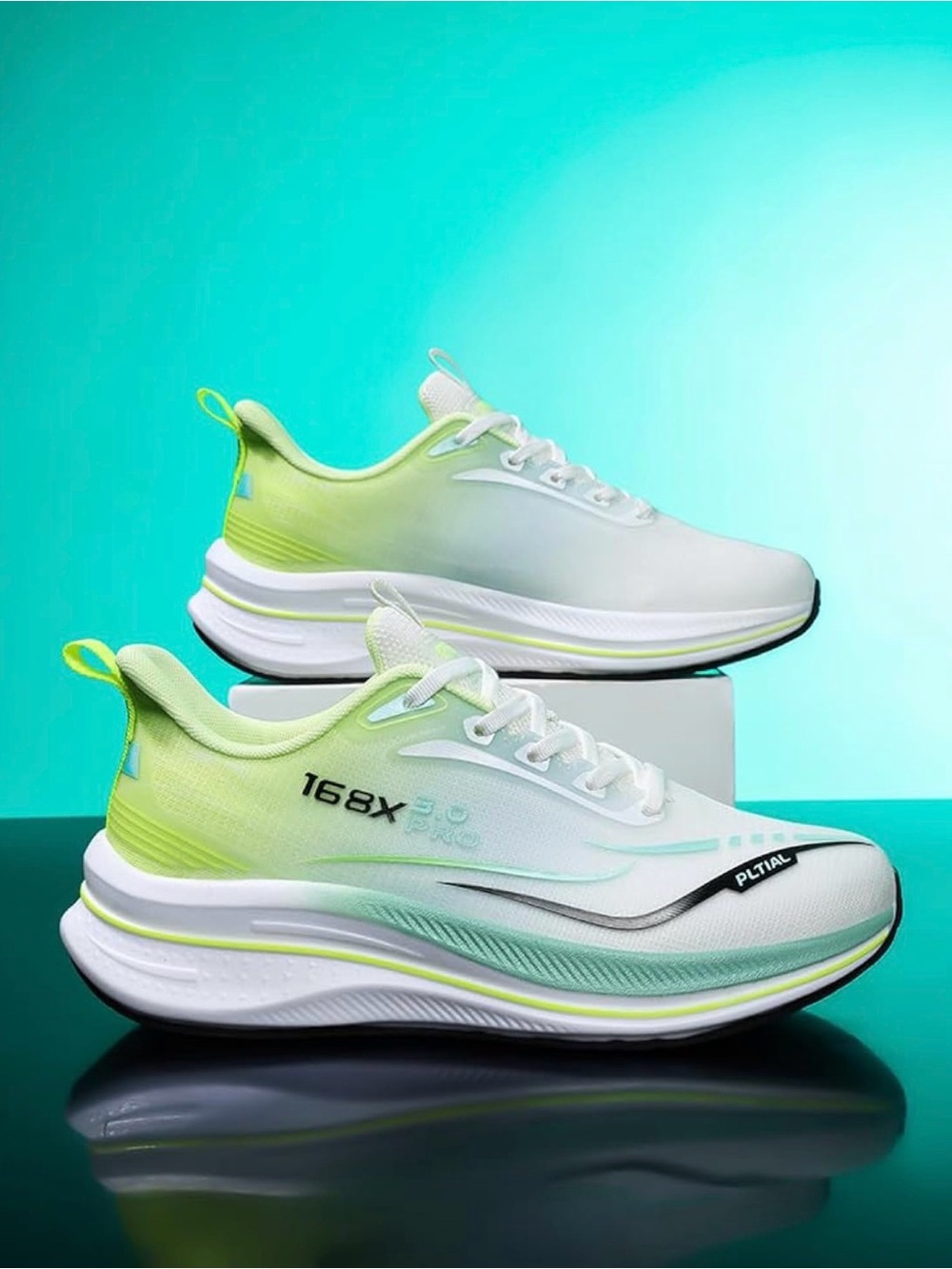 Amazon Men's White and Neon Green Sneakers